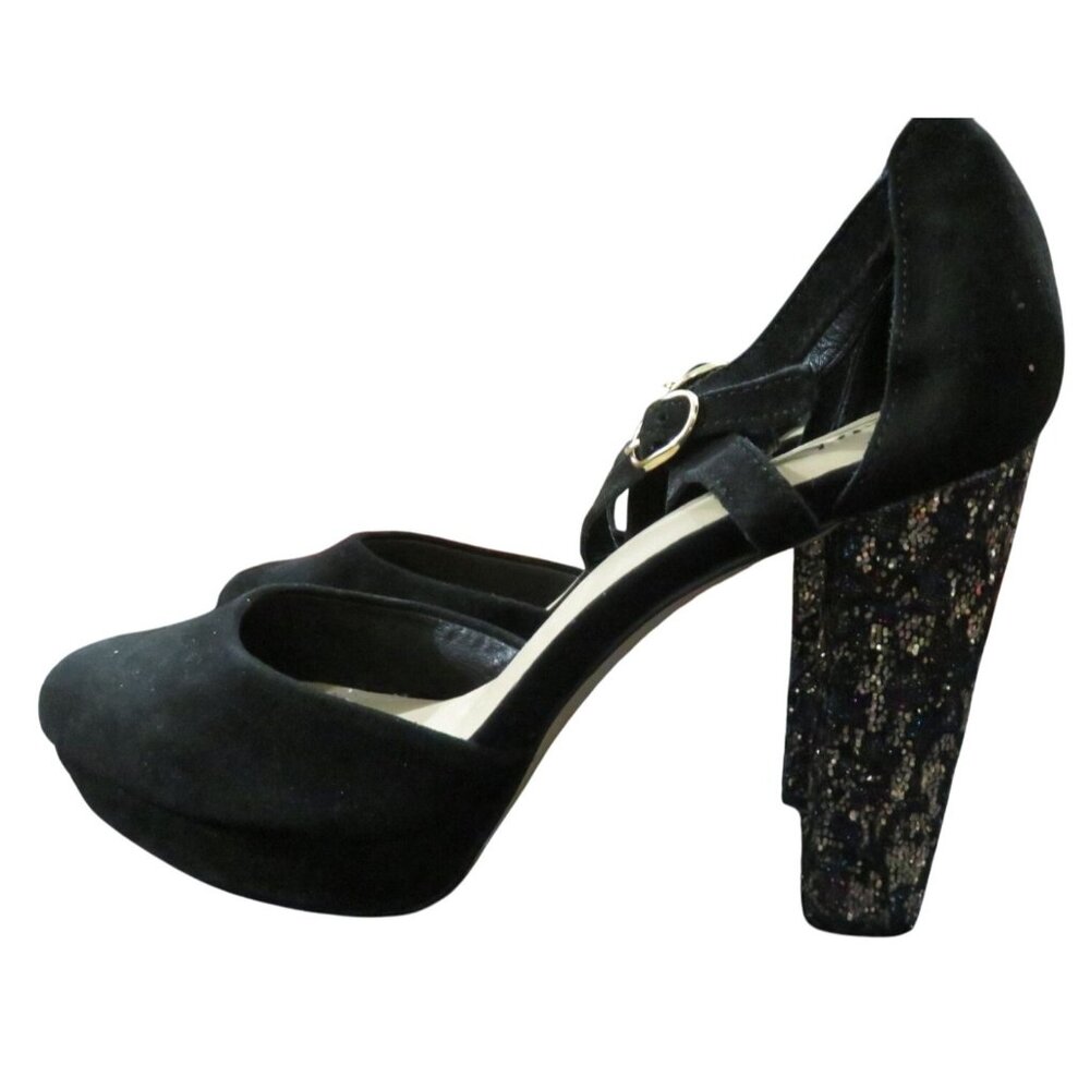 Mark. Black Suede Leather Platform Chunky Embellished Glitter Heels size 9